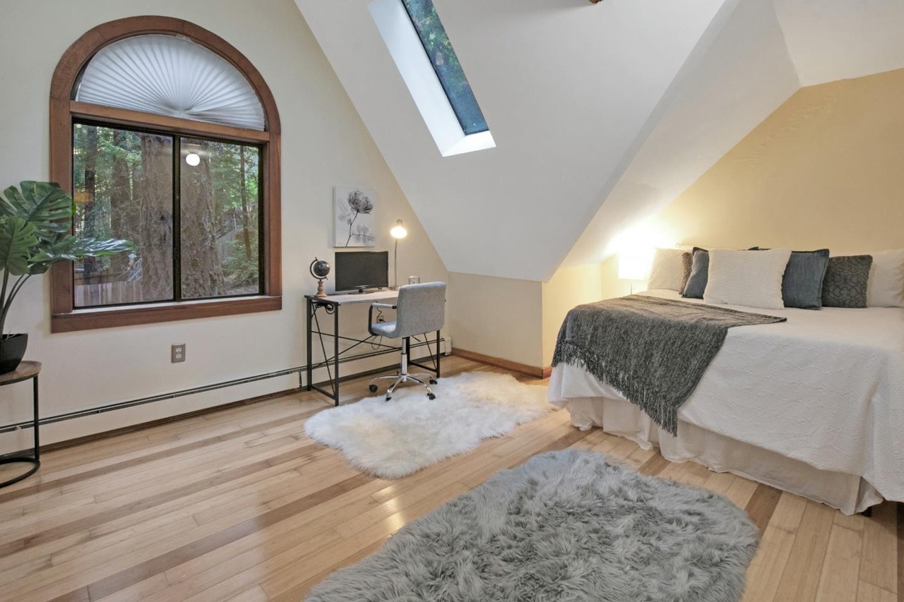 Second bedroom with vaulted ceiling and large closet.