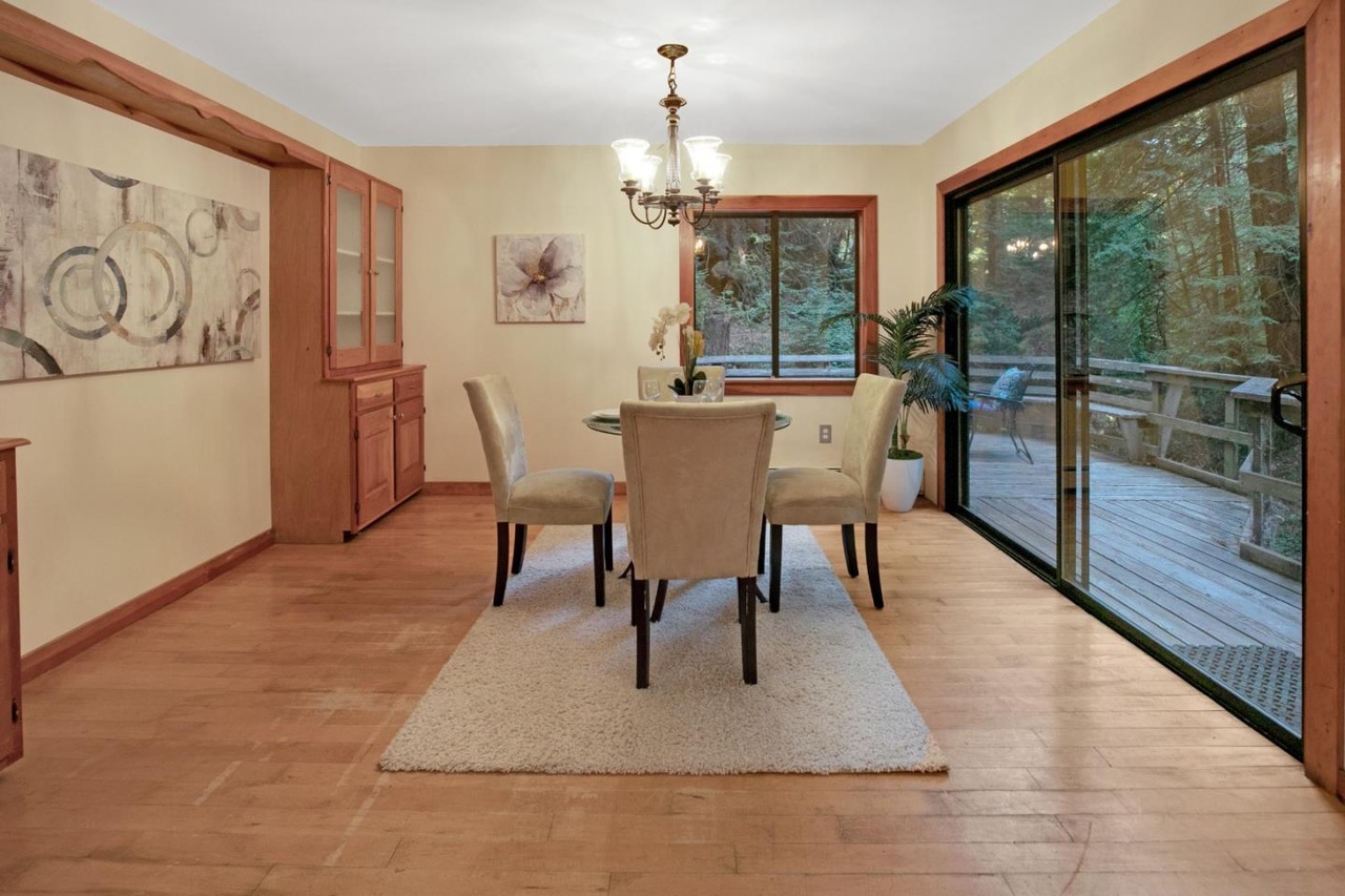 Dining room with maple floors.